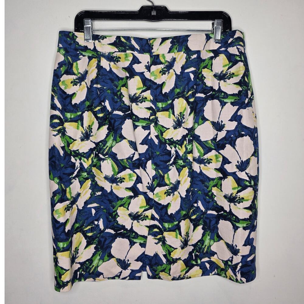 J Crew blue white floral cotton pencil skirt - 10 - corpcore siren business